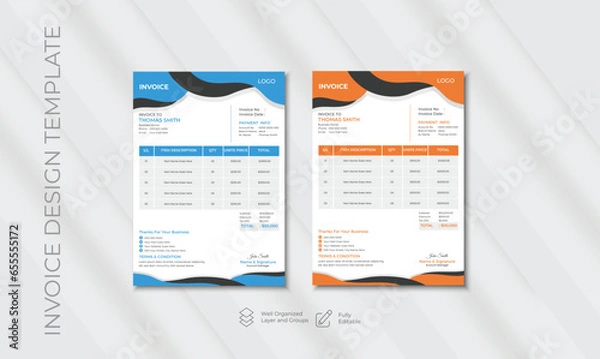 Fototapeta Minimal Corporate Business Invoice design template vector illustration bill form price invoice