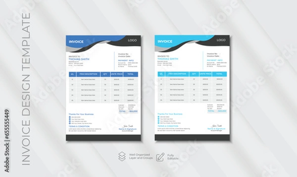 Fototapeta Minimal Corporate Business Invoice design template vector illustration bill form price invoice