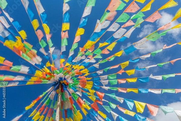 Obraz Buddhist tibetan prayer flags waving in the