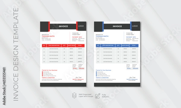 Fototapeta Minimal Corporate Business Invoice design template vector illustration bill form price invoice