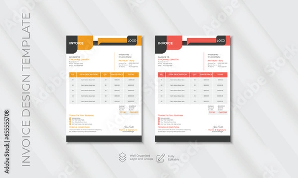 Fototapeta Minimal Corporate Business Invoice design template vector illustration bill form price invoice