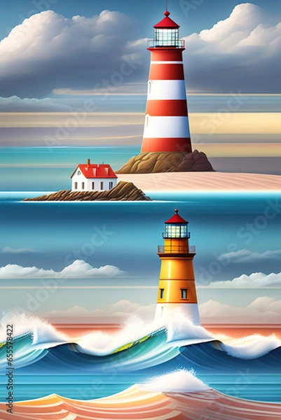 Fototapeta seamless pattern with lighthouses