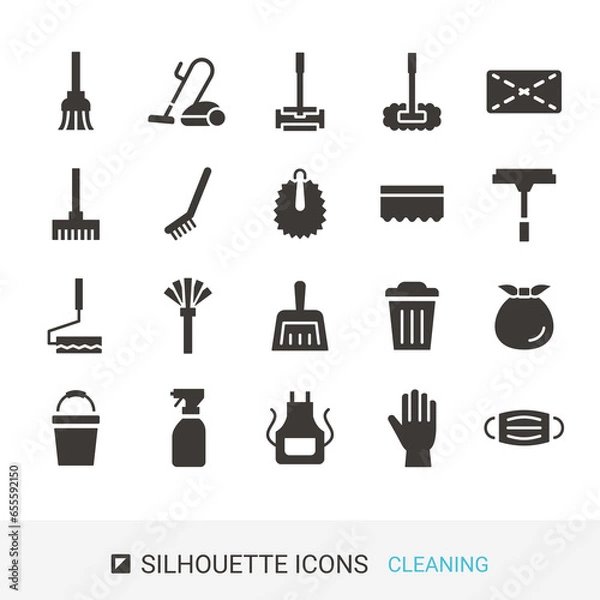 Fototapeta 商品アイコン　掃除道具　シルエットアイコン