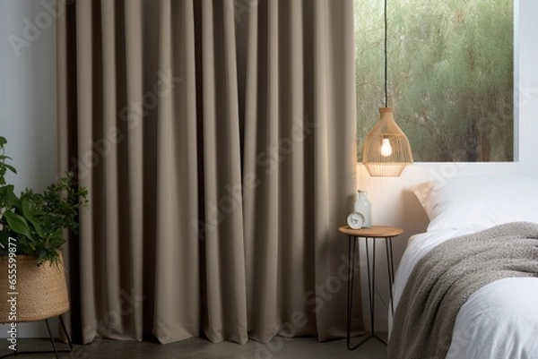 Obraz close up of blackout curtains in a bedroom