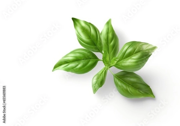 Fototapeta Basil isolated. Basil leaf flat lay on white background. Green basil leaves collection top view. AI Generative.