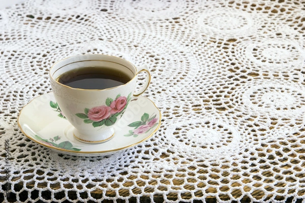 Obraz Vintage Teacup on Crochet Tablecloth