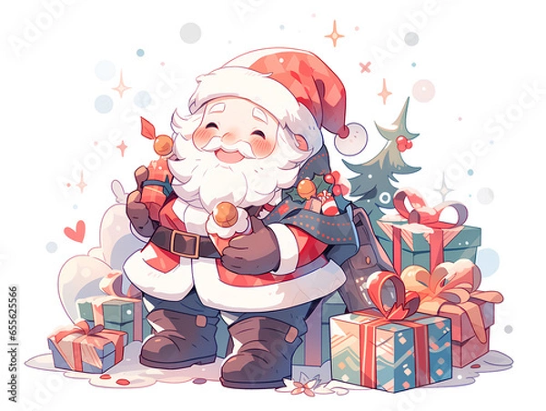 Fototapeta Santa Claus with gift box.Generative Ai