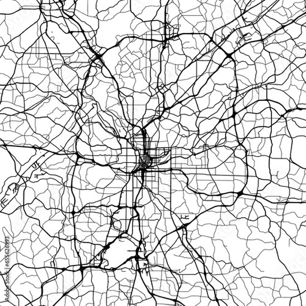 Fototapeta 1:1 square aspect ratio vector road map of the city of  Atlanta Georgia in the United States of America with black roads on a white background.