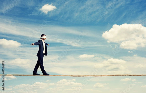 Fototapeta man with the blindfold walking