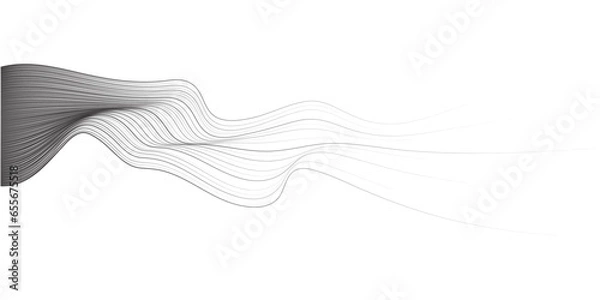 Fototapeta Abstract vector wavy lines flowing smooth curve black grey gradient isolated on transparent background in concept of technology, science, music, modern.