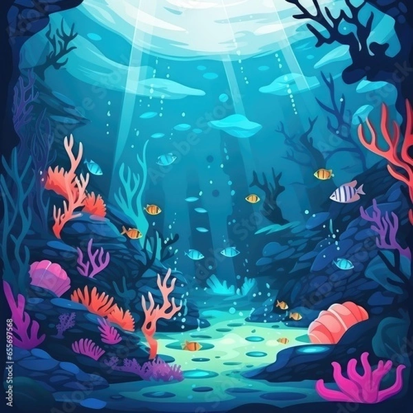 Fototapeta Underwater cartoon background, AI generated Image