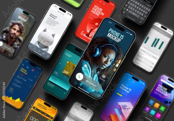 Fototapeta Phone Mockup 15 Pro Floating Set