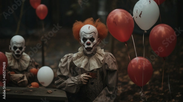 Fototapeta Nightmare Gala: Killer Clowns Bring the Frightening Fun, generative ai