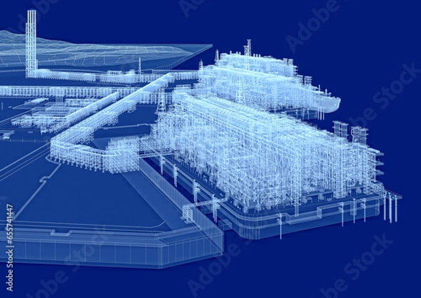Fototapeta LNG plant based on gravity. Scheme. 3d-rendering