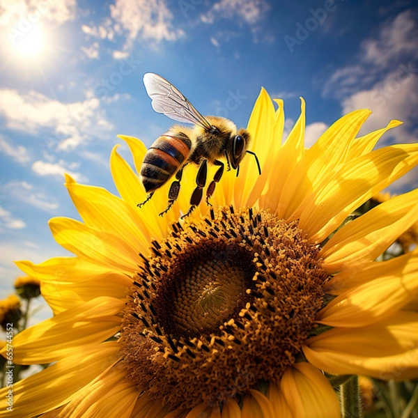 Obraz bee flies near sunflower