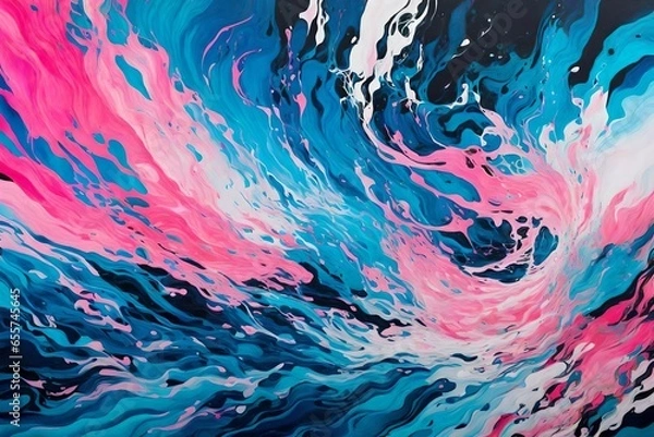 Fototapeta Abstract art painting in blue and pink colors, creative hand painted background, fragment of acrylic painting on canvas, marble texture, liquid artwork, abstract ocean. Modern art.