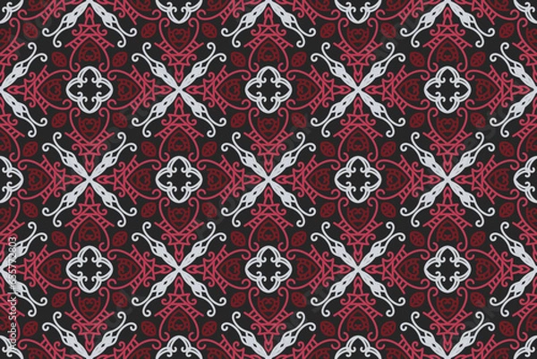 Fototapeta oriental patterns. White, red and black background with Arabic ornaments. Pattern, background and wallpaper for your design. Textile ornament. Vector illustration.