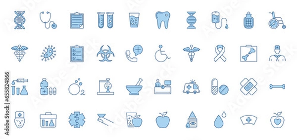 Fototapeta Medical Vector Icons Set. Line Icons, Sign and Symbols in Outline Design Medicine and Health Care with Elements for Mobile Concepts and Web Apps. Collection Modern Infographic Logo and Pictogram