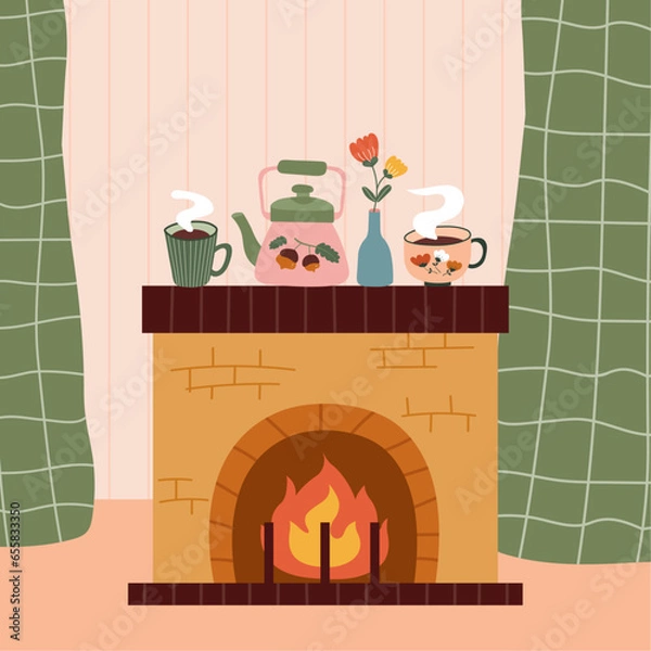 Obraz fireplace decoration with autumn theme