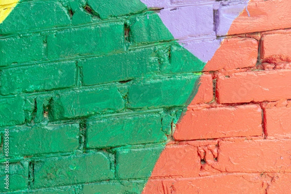 Obraz Multi-colored brick wall, oblique, texture