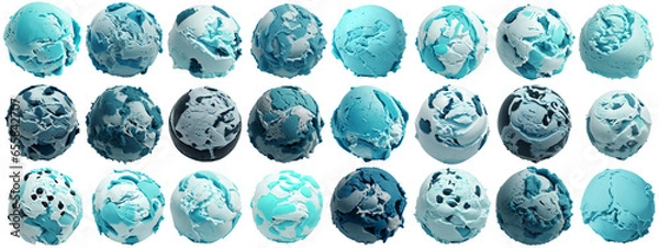 Fototapeta collection of blue moon / smurf-blue / marshmallow-sweet ice cream balls / scoops, isolated on transparent background cutout - png - different flavors mockup - image compositing footage alpha channel