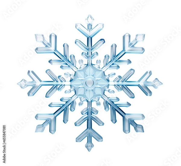 Obraz Beautiful blue snowflake on transparent background. Winter, Christmas element. Realistic snow flake. Cut out crystal of snow. Macro view