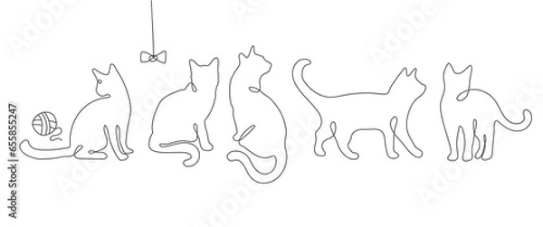Obraz One line drawing cat. Contour symbol. Vector illustration.