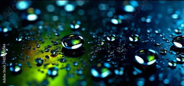 Obraz Abstract background with water drops on a glossy horizontal surface.