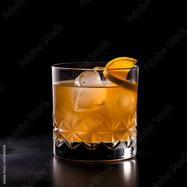 Obraz Whiskey sour cocktail glass on black background