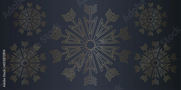 Fototapeta Merry Christmas 2024 and Happy New Year background, greeting card, poster, holiday cover. Design template with border made of beautiful snowflakes in modern flat line art style. Vector 2024