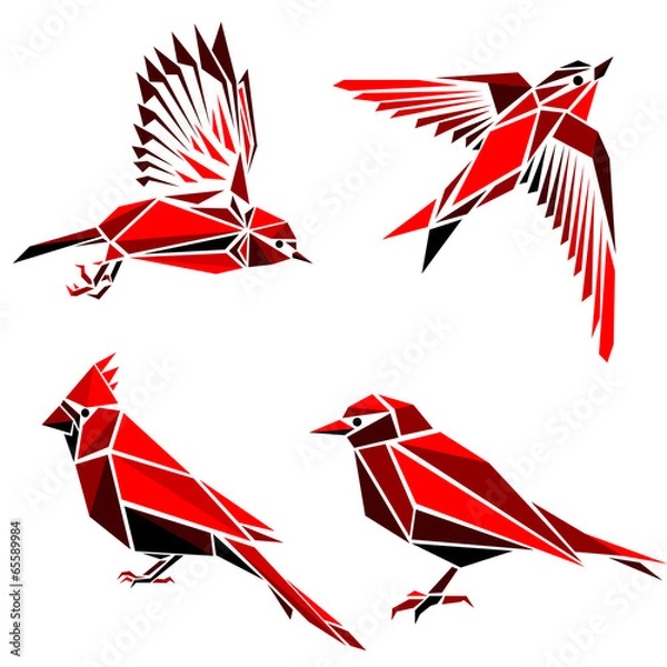 Fototapeta Set of four red triangle formed birds