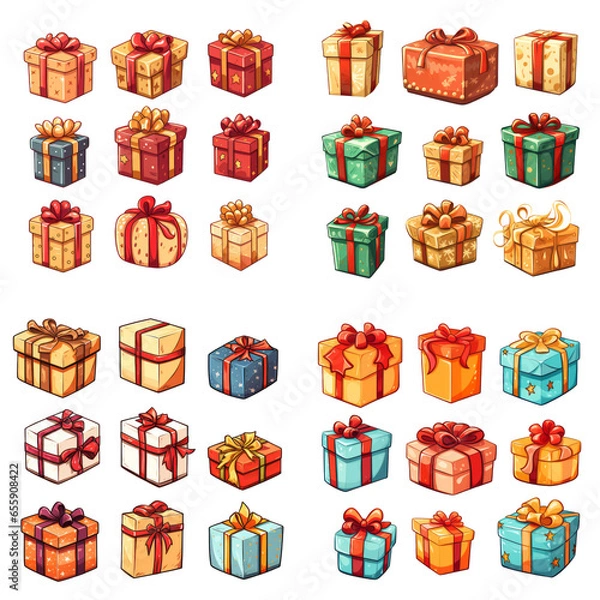 Fototapeta Set of Christmas gift box transparent PNG, elements, illustrations, isolated, Generative AI