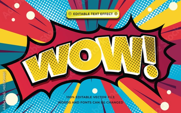 Fototapeta Wow Text effect style comic editable, promotion style font graphic with pattern halftoon