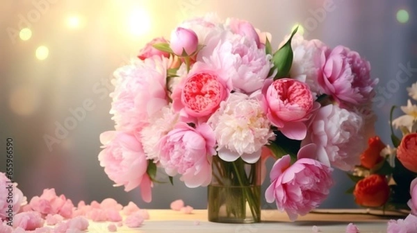 Obraz Fresh bunch of peonies and flowers