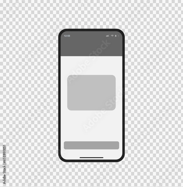 Fototapeta Smartphone mock up with interface post on app. Social media mobile app page template. Design of the tape profile. Vector illustration on transparent background.