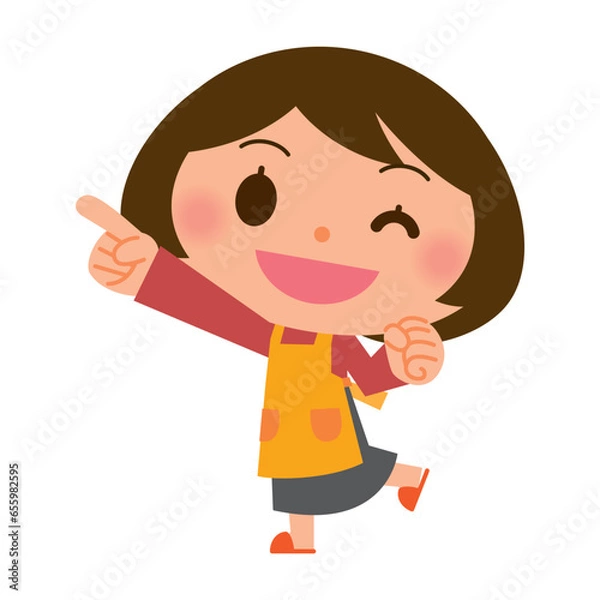 Fototapeta 指さし エプロン姿の女性