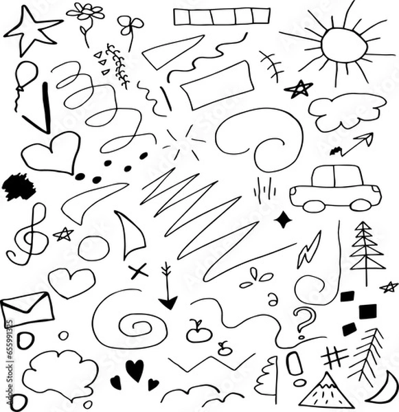 Obraz Hand drawn doodle elements isolated in white background