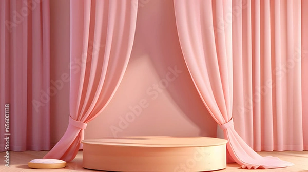 Fototapeta PINK SHOWCASE PODIUM FOR PRODUCT PRESENTATION 3D RENDER PASTEL COLLOR