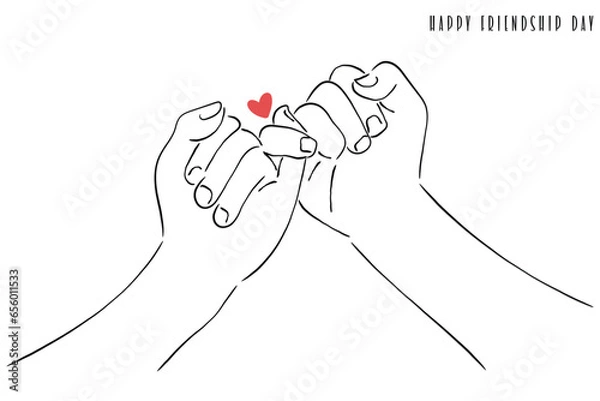 Obraz hands with heart line art. line art vector of friendship day. friends and support shown by hand holding.