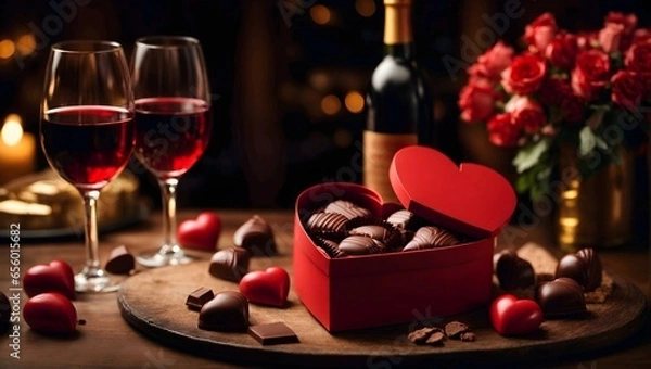 Obraz wine and heart shaped chocolates