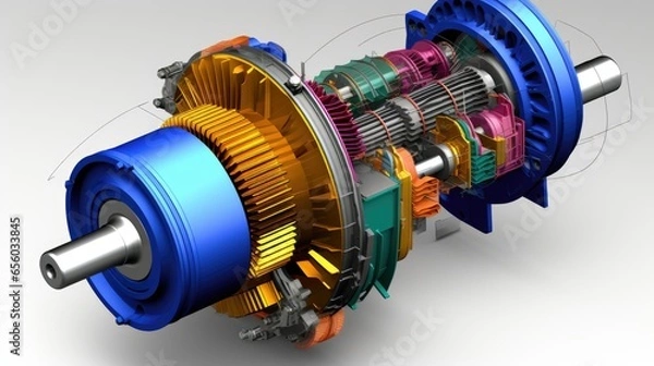 Fototapeta finite element analysis of 3d cad rendering to test strengths and weak points of mechanical assemblies and components. generative AI