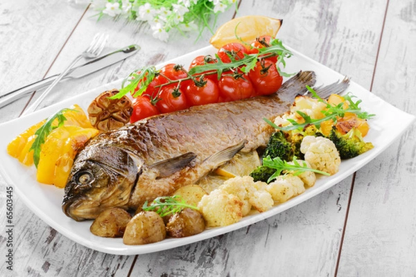 Obraz Pieczone ryby z warzywami