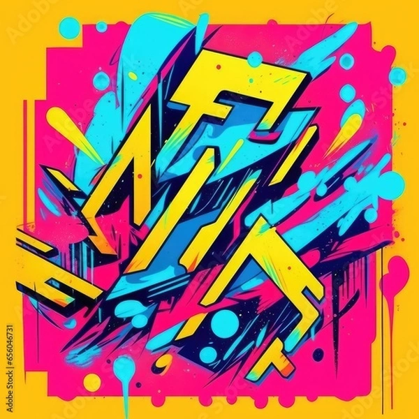 Fototapeta expressive graffiti neon artistic playful illustration design print geometric acid shapes style