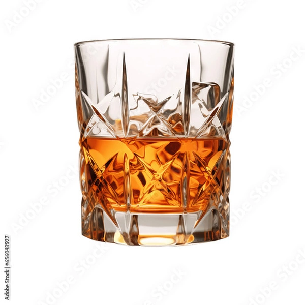 Fototapeta Chilled Whiskey Served with Ice on White Background
