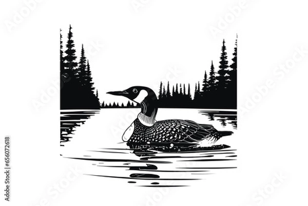 Fototapeta Loon Lake Serenity: A Vector Artwork of Tranquil Waters and Graceful Loons