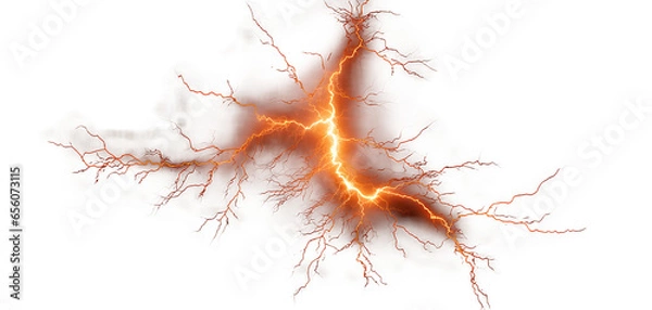 Obraz Realistic thunder storm lightning on transparent background. Generative AI