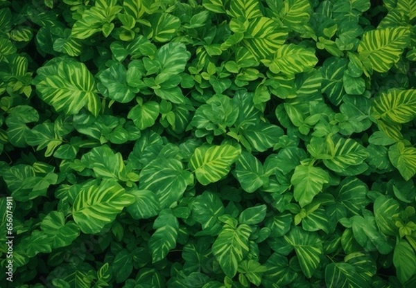 Fototapeta Green Leaves Pattern Background, Natural Lush Foliages of Leaf Texture Backgrounds.
