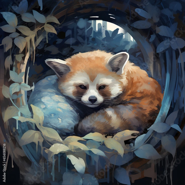 Obraz 絶滅危惧種　レッサーパンダ｜lesser panda endangered species Generative AI