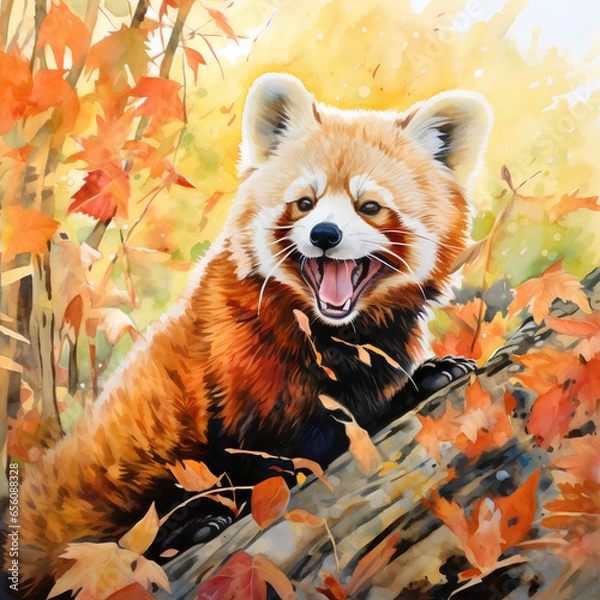 Obraz 絶滅危惧種　レッサーパンダ｜lesser panda endangered species Generative AI