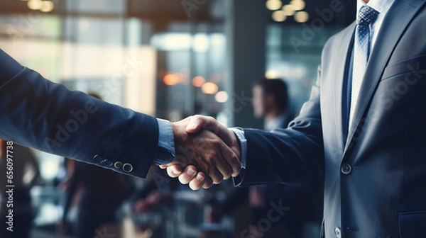 Fototapeta Two businessmen shake hands while making a deal. Ai generative.